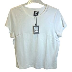 Alp N Rock Denby Baby Tee Shirt Short Cap Sleeve Women XL White Embroidered $128